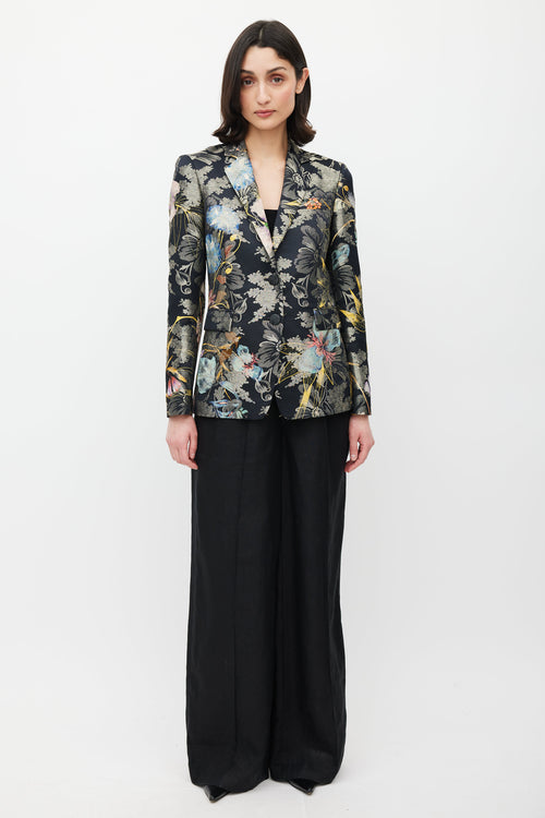 Etro Black & Multicolour Floral Jacquard Blazer