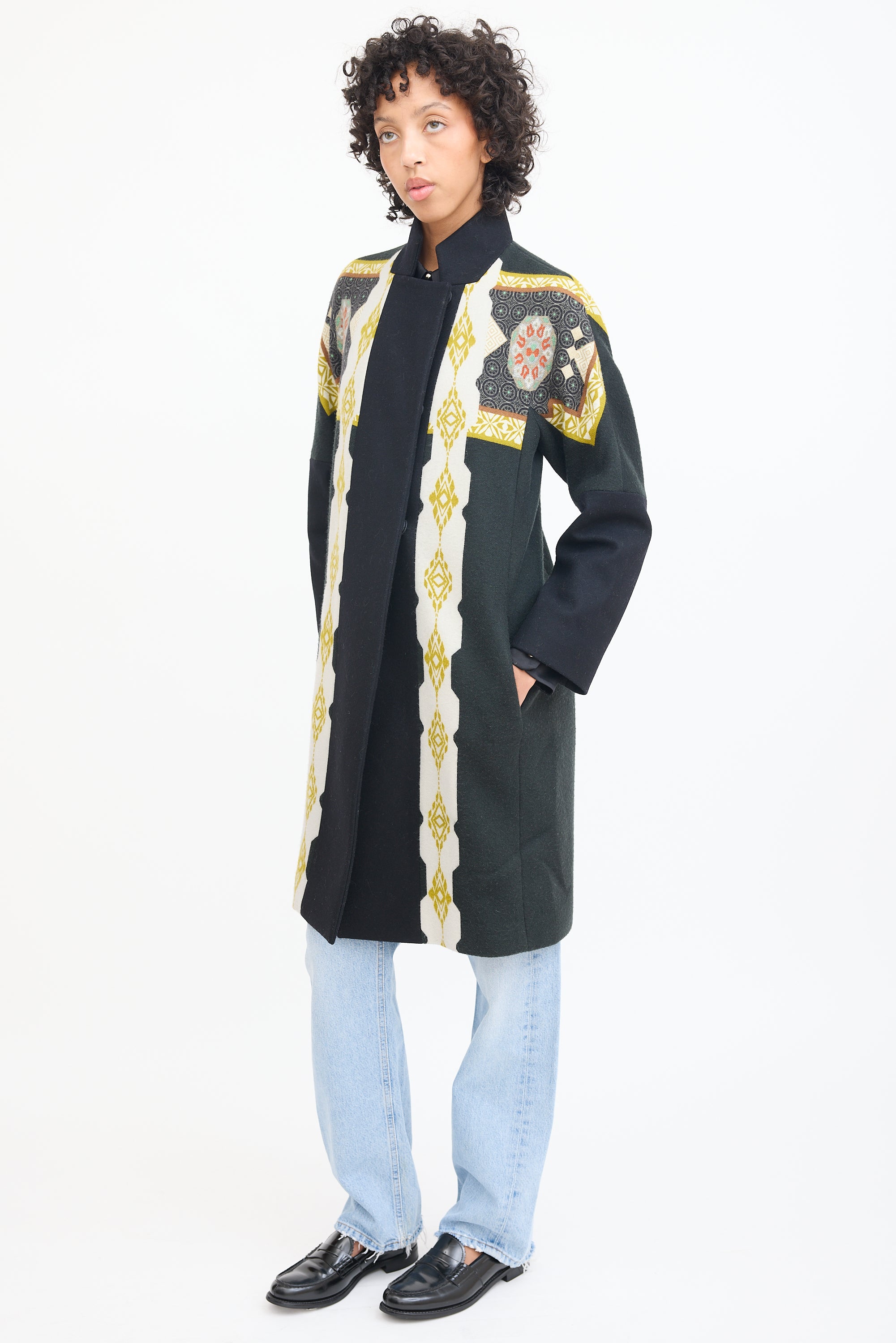 Etro Black & Multicolour Patterned Coat