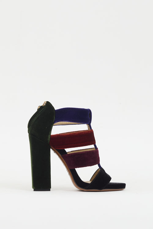 Etro Black & Muticolour Velvet Caged Heel
