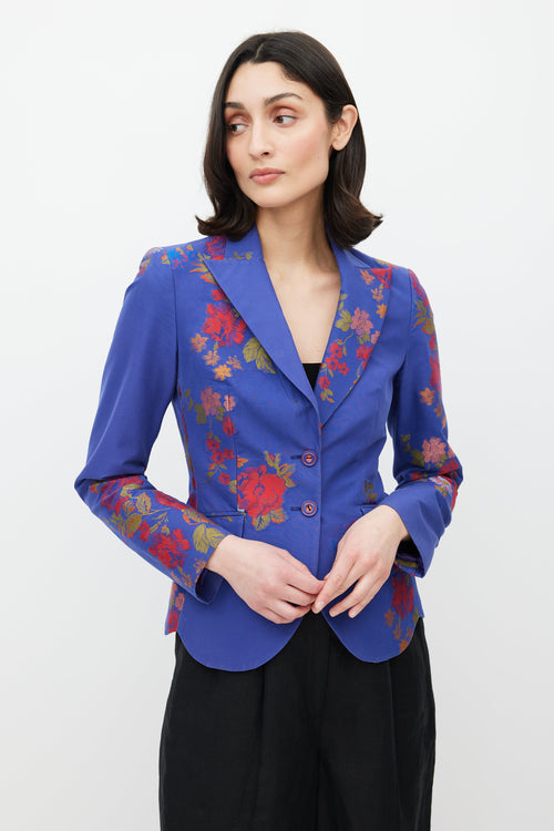 Etro Blue & Multicolour Floral Jacquard Blazer