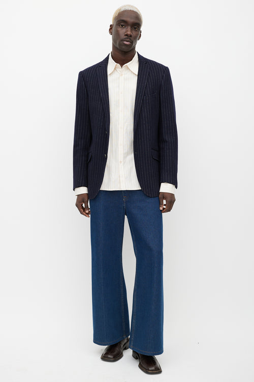 Etro Blue & White Pinstripe Blazer