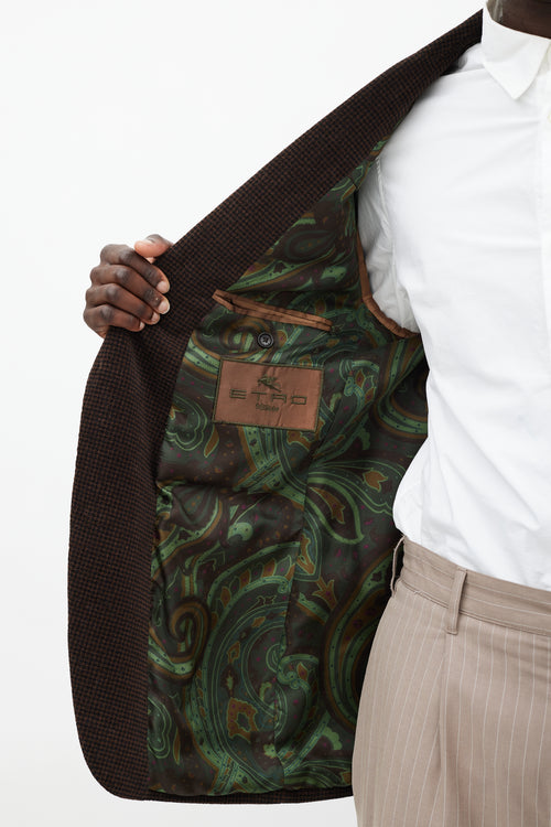 Etro Brown & Black Velour Houndstooth Blazer
