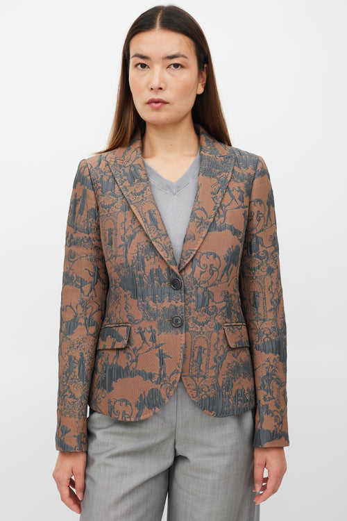 Etro Brown & Blue Padded Jacquard Blazer