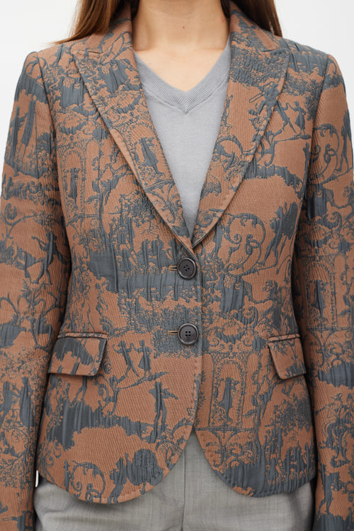Etro Brown & Blue Padded Jacquard Blazer