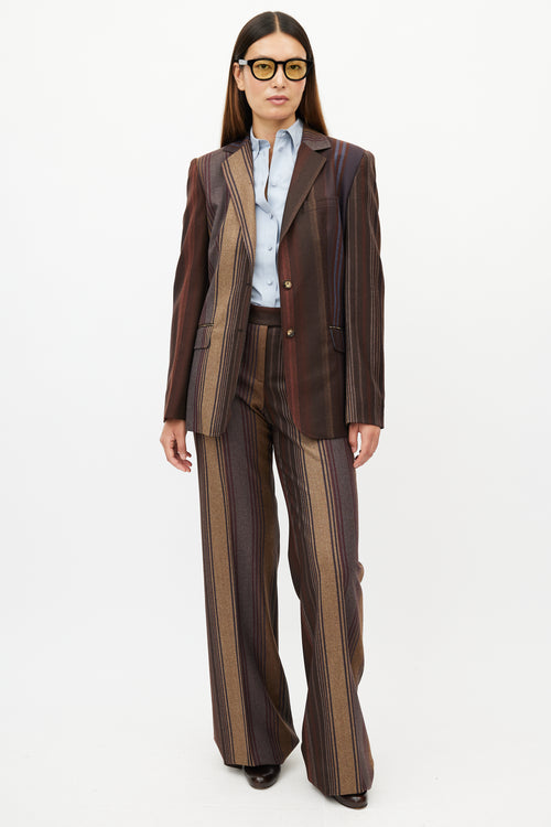 Etro Brown & Multicolour Striped Two Piece Suit