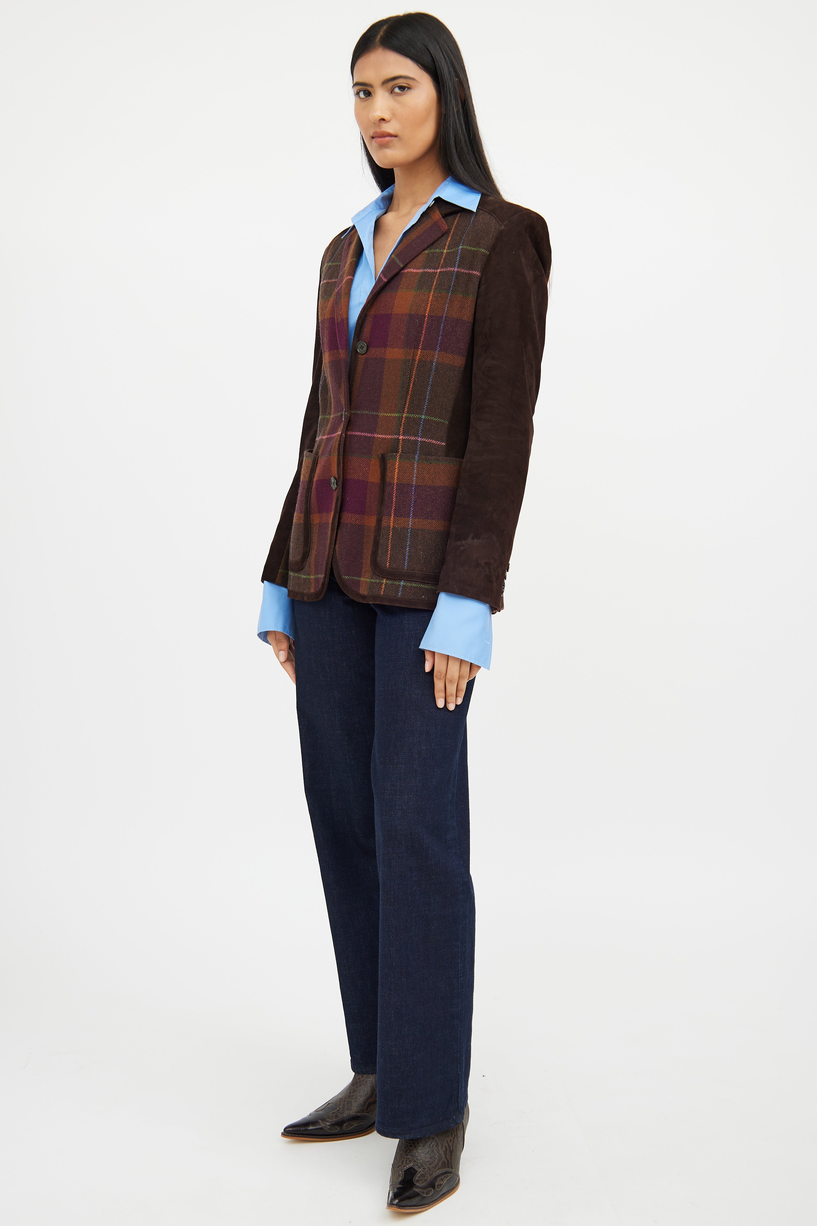 Etro Brown Multi Colour Wool Blend Blazer