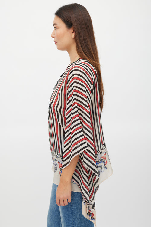 Etro Cream & Multicolour Silk Striped Tassel Poncho
