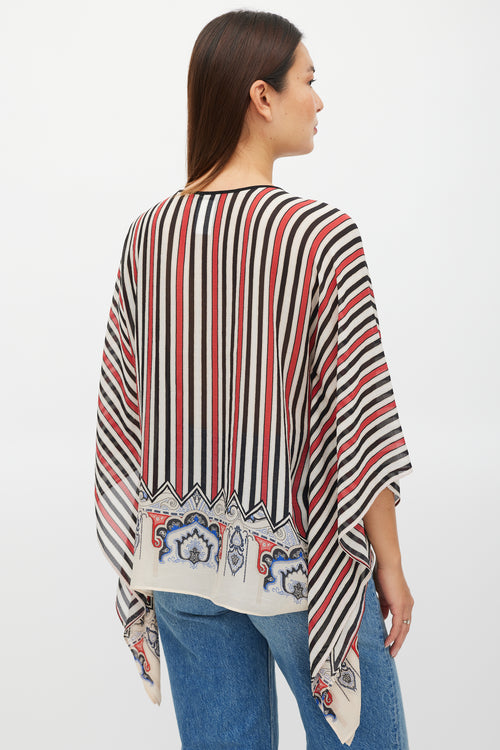 Etro Cream & Multicolour Silk Striped Tassel Poncho
