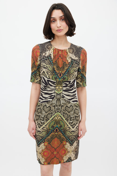 Etro Green & Multicolour Mixed Printed Midi Dress