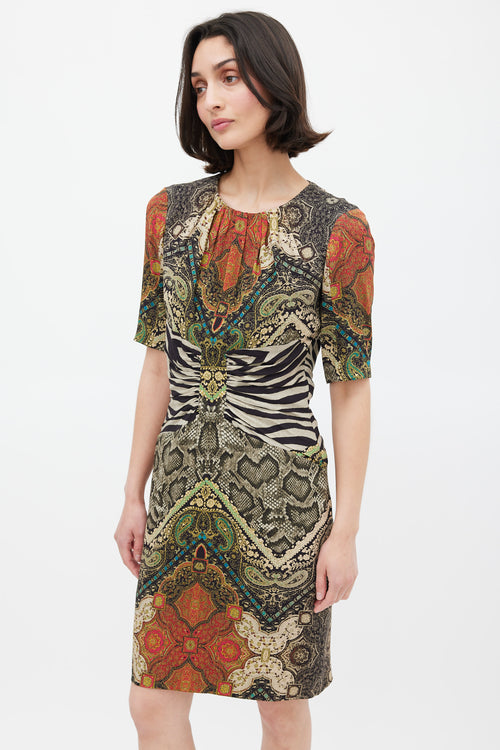 Etro Green & Multicolour Mixed Printed Midi Dress