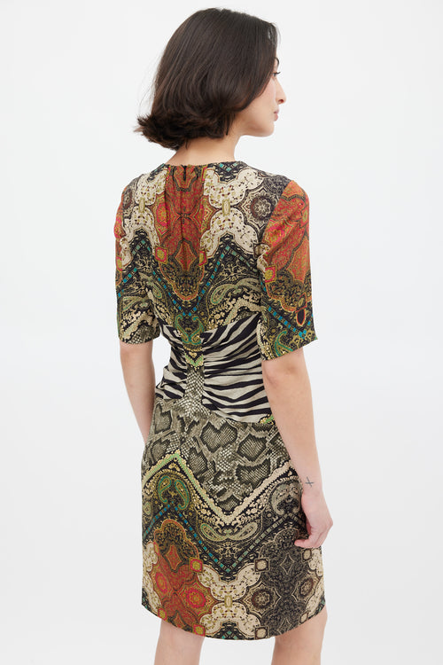 Etro Green & Multicolour Mixed Printed Midi Dress