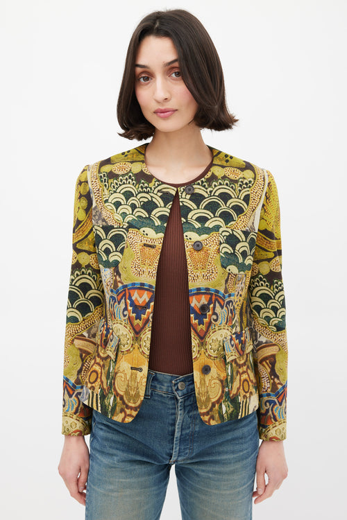 Etro Green & Multicolour Wool Printed Jacket