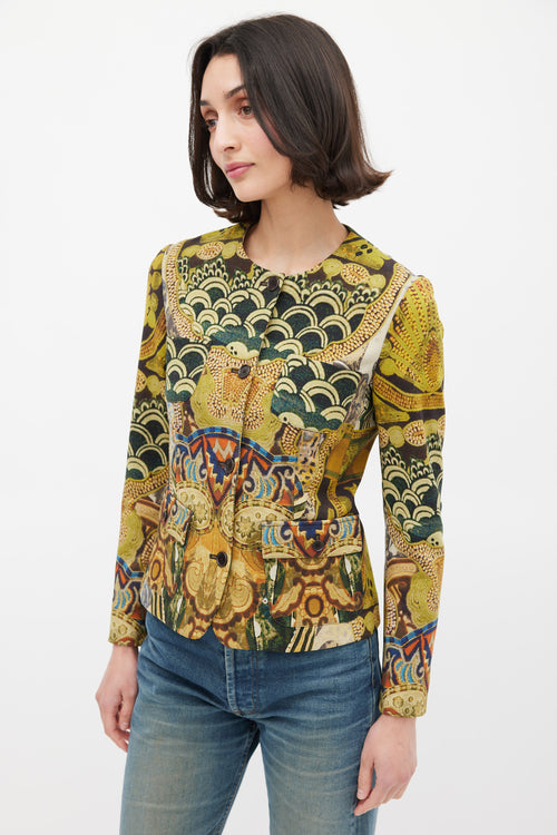 Etro Green & Multicolour Wool Printed Jacket