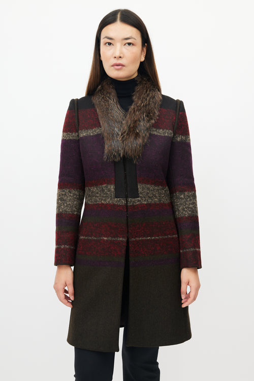 Etro Green & Multicolour Wool Striped Coat