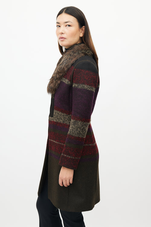 Etro Green & Multicolour Wool Striped Coat