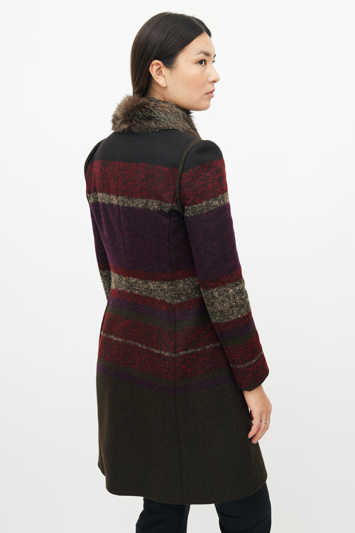 Etro Green & Multicolour Wool Striped Coat