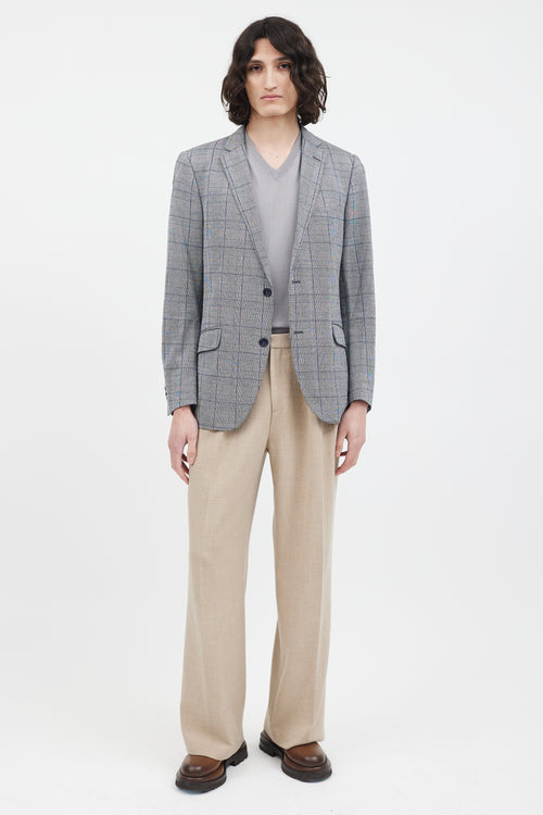 Etro Grey & Navy Checked Blazer