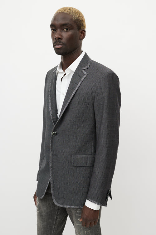 Etro Grey Textured Wool & Paisley Blazer
