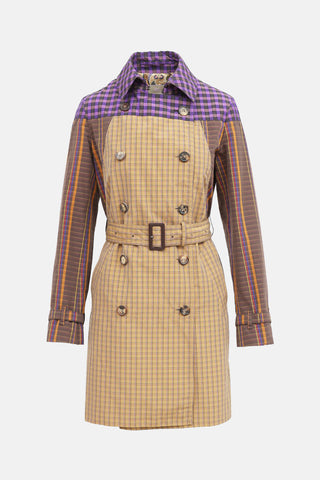 Etro Double Breasted Plaid Trench Coat