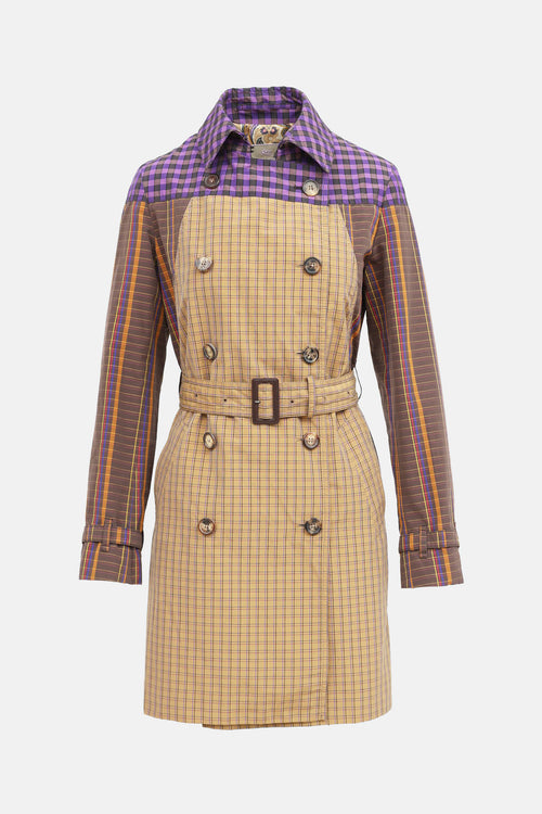 Etro Double Breasted Plaid Trench Coat