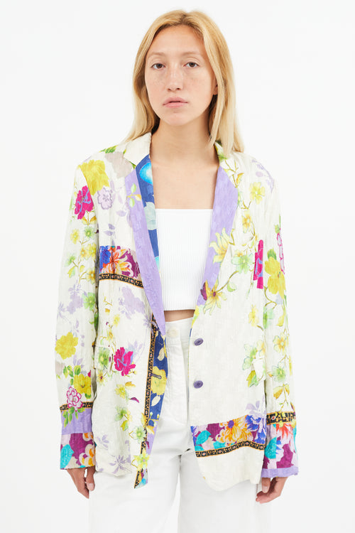 Etro White & Multi Silk Floral Blazer
