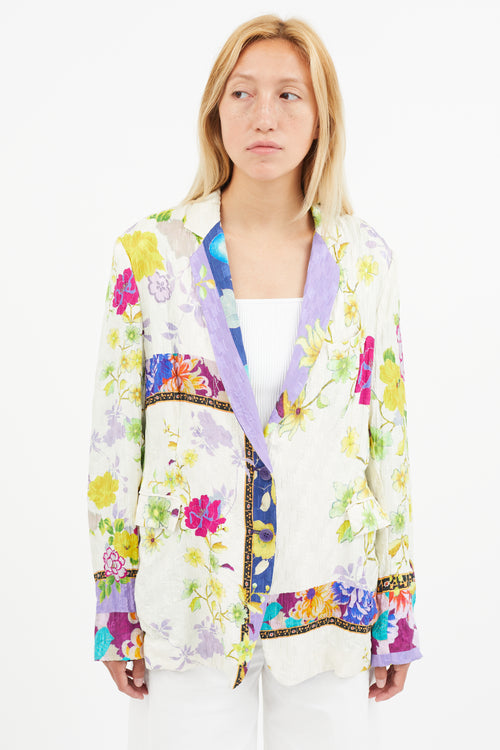 Etro White & Multi Silk Floral Blazer