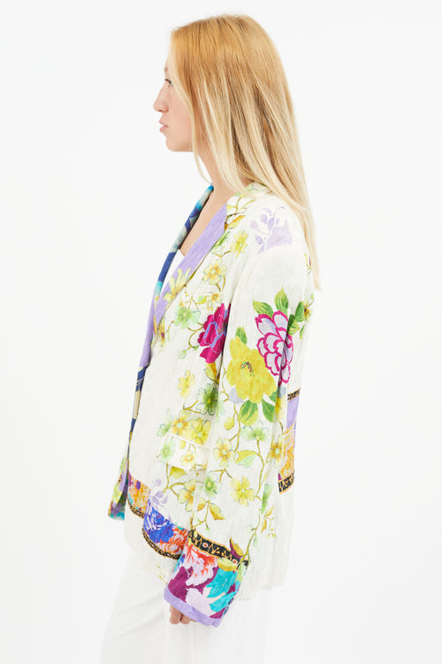 Etro White & Multi Silk Floral Blazer