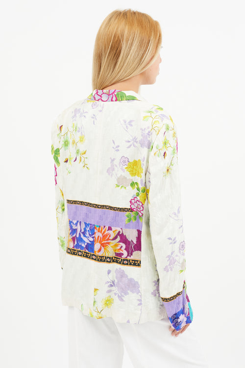 Etro White & Multi Silk Floral Blazer