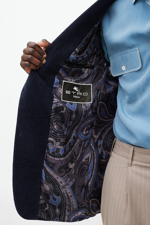 Etro Navy & Black Velour Houndstooth Blazer