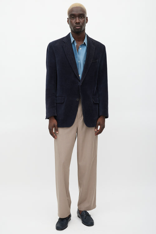 Etro Navy & Black Velour Houndstooth Blazer