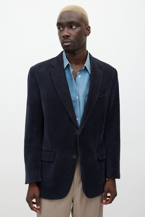 Etro Navy & Black Velour Houndstooth Blazer