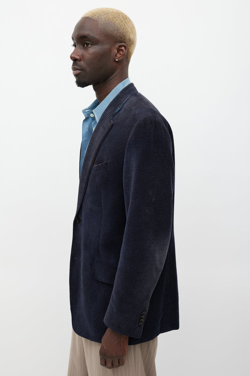 Etro Navy & Black Velour Houndstooth Blazer