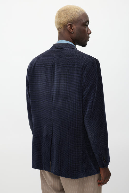 Etro Navy & Black Velour Houndstooth Blazer