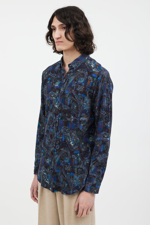 Etro Navy & Blue Paisley Knit Shirt