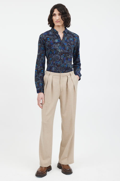 Etro Navy & Blue Paisley Knit Shirt