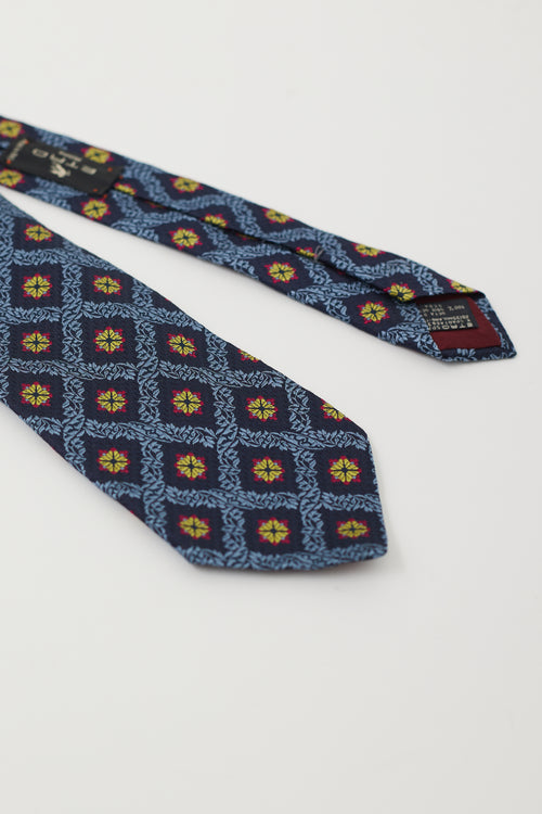 Etro Navy & Multicolour Floral Tile Tie