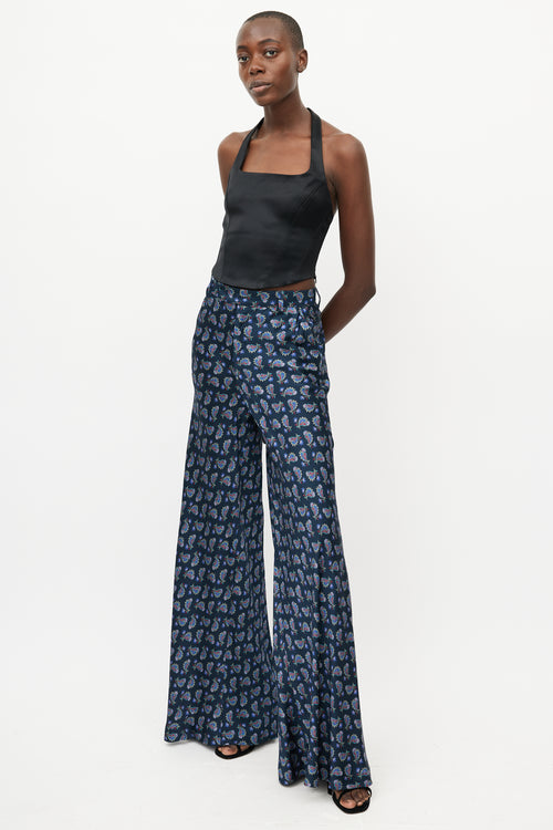 Etro Navy & Multicolour Paisley Wide Leg Trouser