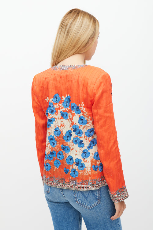 Etro Orange & Multicolour Floral Pleated Jacket