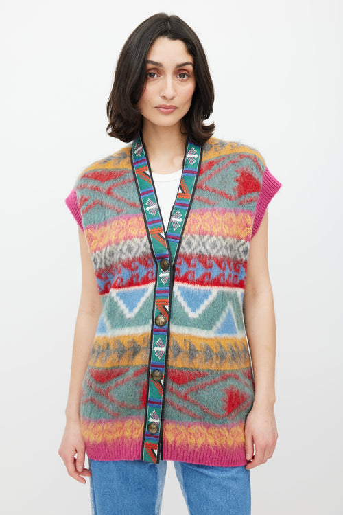 Etro Pink & Multicolour Geometric Mohair Vest