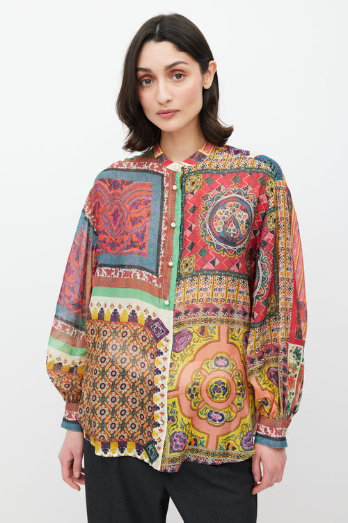 Etro Pink & Multicolour Geometric Sheer Shirt