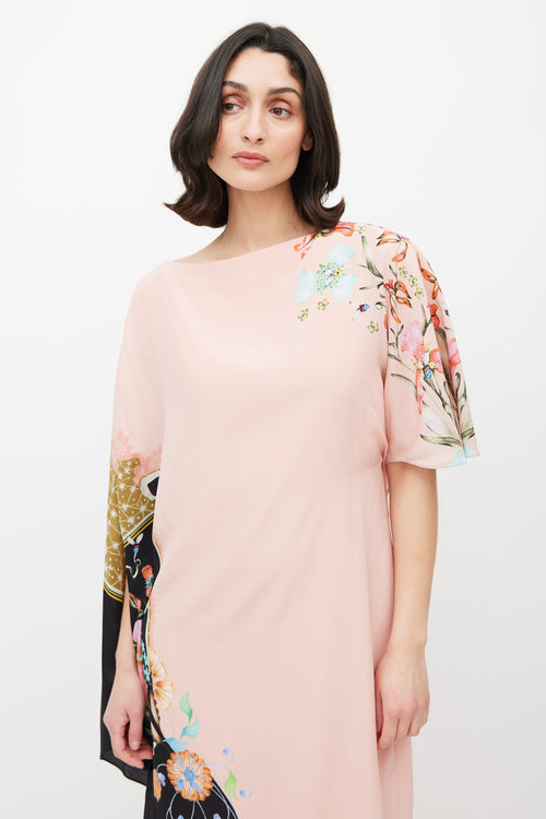 Etro Pink & Multicolour Ruffled Asymmetrical Floral Dress