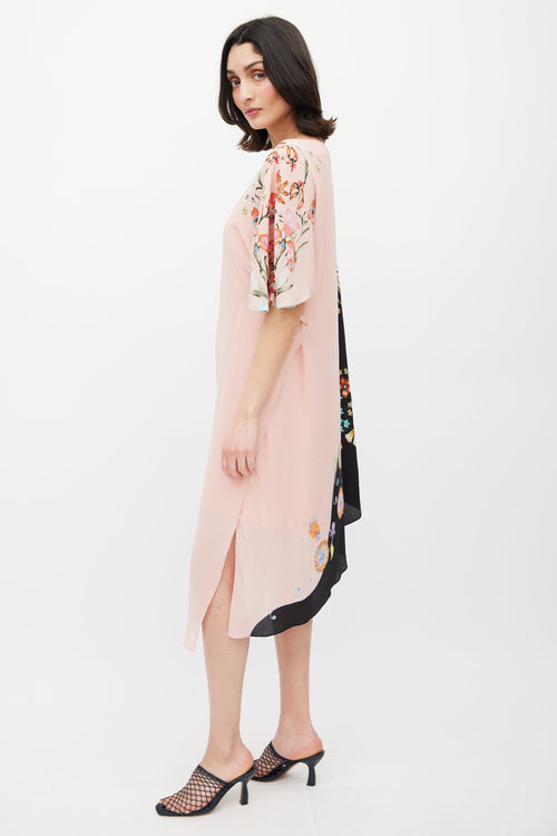 Etro Pink & Multicolour Ruffled Asymmetrical Floral Dress