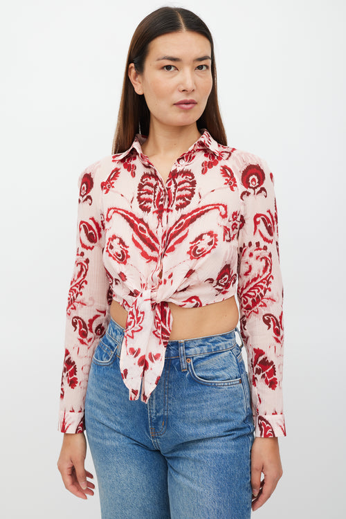 Etro Pink & Red Floral Cropped Top