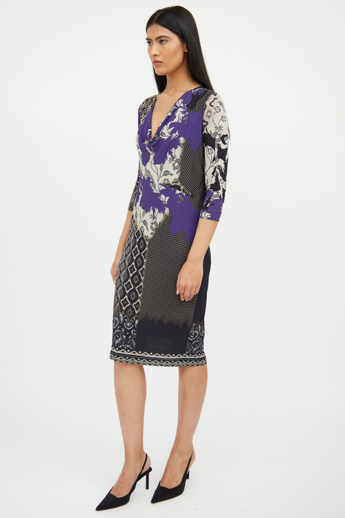 Etro Purple & Black Print Cowl Neck Dress