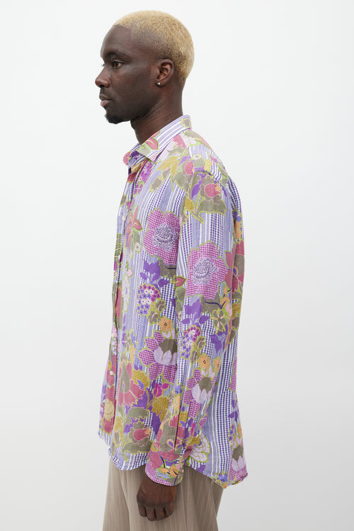 Etro Purple & Multicolour Linen Floral Polka Dot Shirt