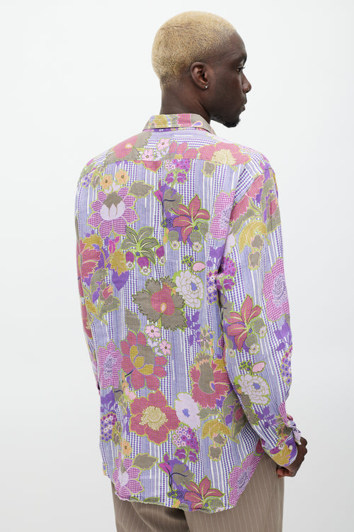 Etro Purple & Multicolour Linen Floral Polka Dot Shirt
