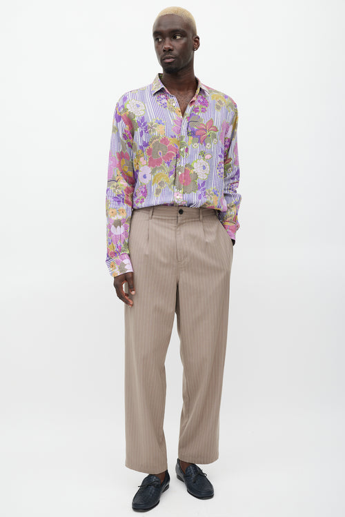 Etro Purple & Multicolour Linen Floral Polka Dot Shirt