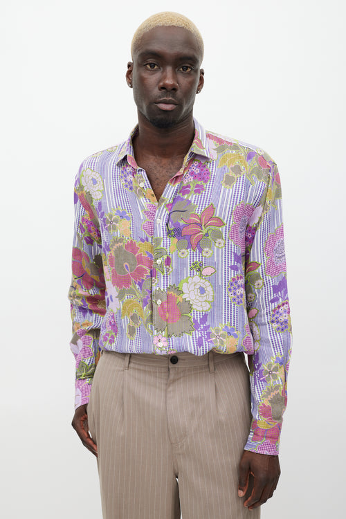 Etro Purple & Multicolour Linen Floral Polka Dot Shirt