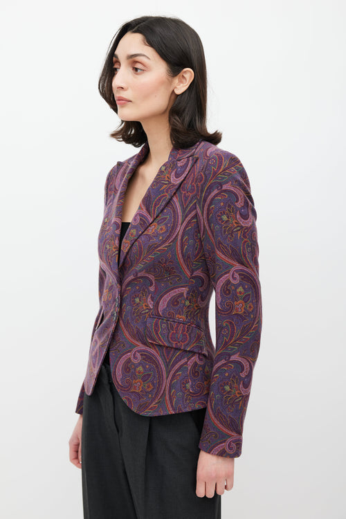 Etro Purple & Multicolour Paisley Wool Blazer