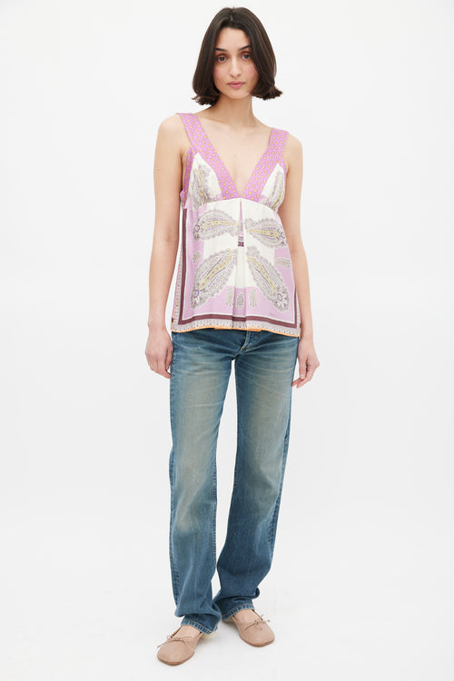 Etro Purple & Multicolour Silk Paisley V-Neck Top